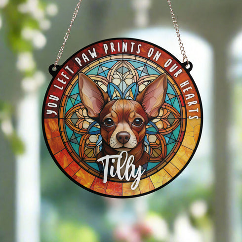 Chihuahua Chocolate Paw Print Heart Stained Glass Effect Suncatcher